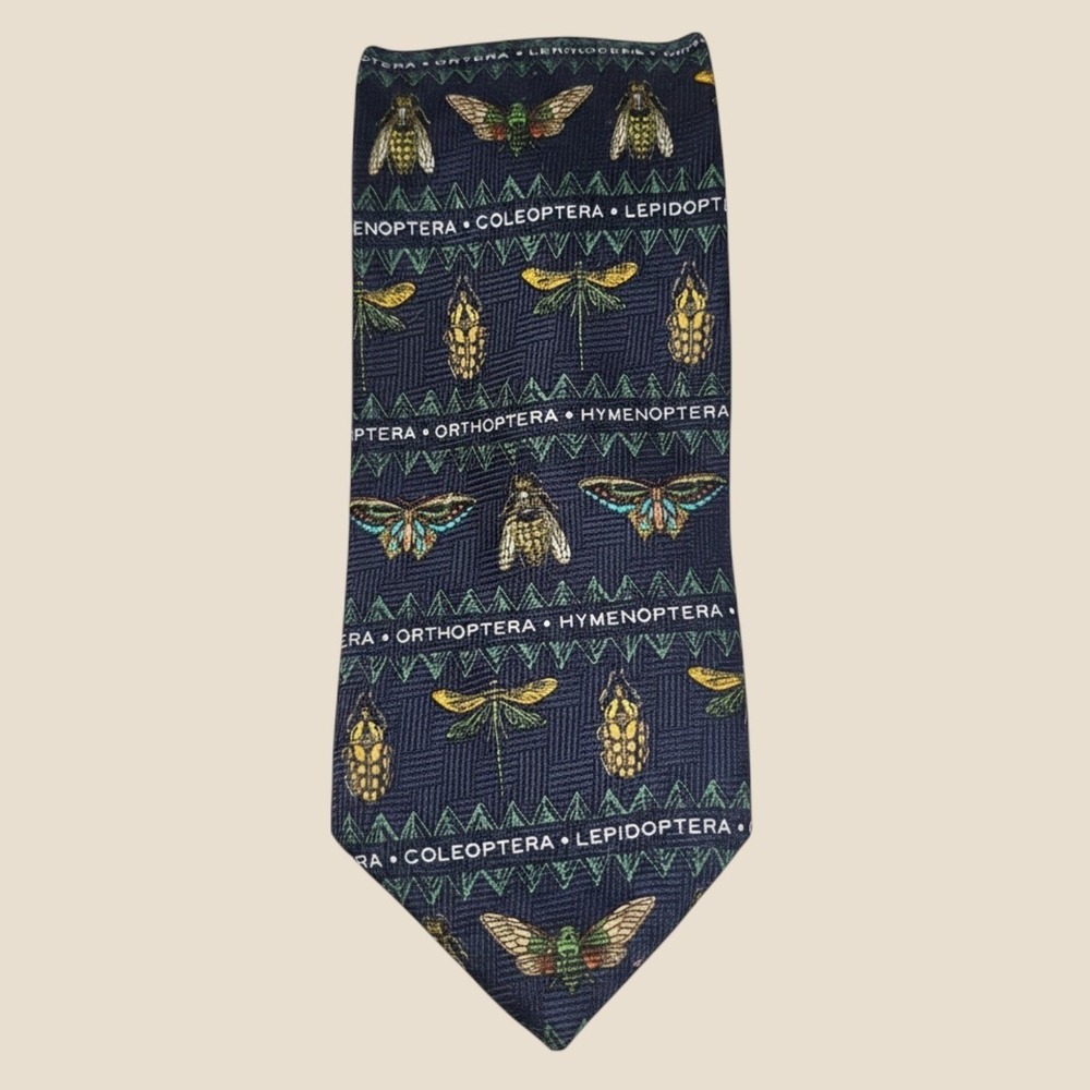 Vintage Necktie Navy Blue Entomology Insect Science Tie Woven Novelty Biology